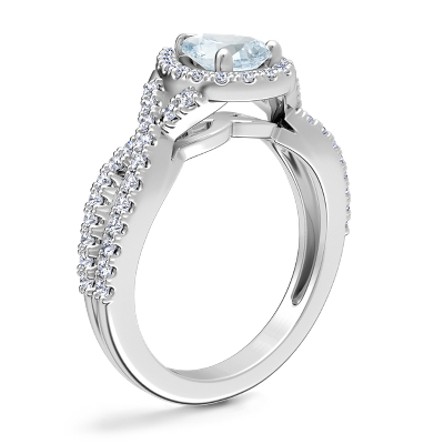 Twist Halo Diamond Engagement Ring with Pear-Shaped Aquamarine en oro blanco de 14 k (7x5 mm)