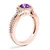 Twist Halo Diamond Engagement Ring with Round Amethyst in 14k Rose Gold (6.5mm)