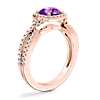 Twist Halo Diamond Engagement Ring with Round Amethyst in 14k Rose Gold (8mm)