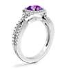 Twist Halo Diamond Engagement Ring with Round Amethyst in 14k White Gold (8mm)
