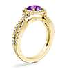 Twist Halo Diamond Engagement Ring with Round Amethyst in 14k Yellow Gold (8mm)