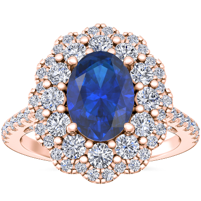 Vintage Diamond Halo Engagement Ring with Oval Sapphire in 14k Rose ...