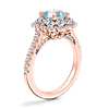 14k 玫瑰金復古光環鑽石訂婚戒指搭圓形海藍寶石（6.5 毫米）