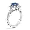 Vintage Diamond Halo Engagement Ring with Cushion Sapphire in 14k White Gold (6mm)