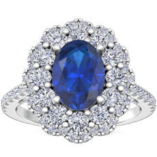 Vintage Diamond Halo Engagement Ring with Oval Sapphire in 14k White Gold (7x5mm)