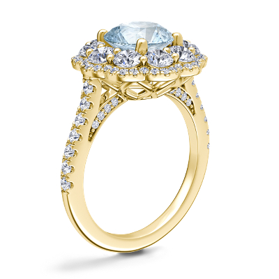 Vintage Diamond Halo Engagement Ring with Round Aquamarine in 14k Yellow Gold (8mm)
