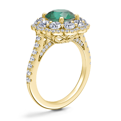 Vintage Diamond Halo Engagement Ring with Round Emerald in 14k Yellow Gold (8mm)