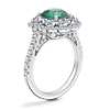 铂金圆形祖母绿复古钻石光环订婚戒指（8 毫米）