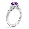 Vintage Three Stone Engagement Ring with Cushion Amethyst in Platinum (6.5mm)