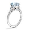 Vintage Three Stone Engagement Ring with Cushion Aquamarine in 14k White Gold (8mm)