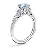 Vintage Three Stone Engagement Ring with Cushion Aquamarine in 18k White Gold (6.5mm)