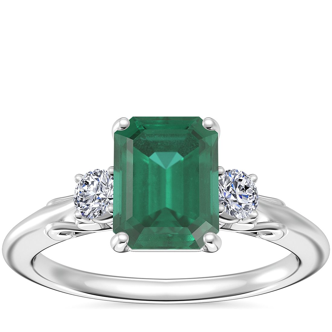 Slank voetstappen Tegen de wil Vintage Three Stone Engagement Ring with Emerald-Cut Emerald in Platinum  (8x6mm) | Blue Nile