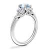 Vintage Three Stone Engagement Ring with Oval Aquamarine in 14k White Gold (8x6mm)
