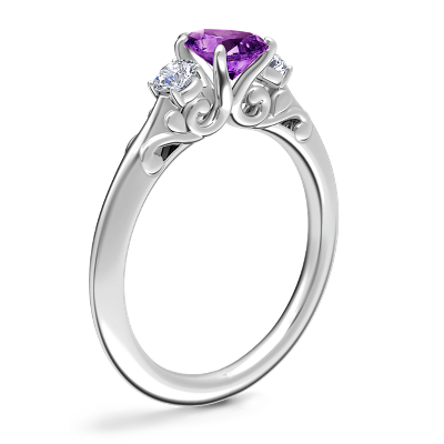 Vintage Three Stone Engagement Ring with Pear-Shaped Amethyst in Platinum (7x5mm)