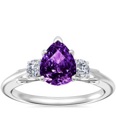 NEW Vintage Three Stone Engagement Ring with Pear-Shaped Amethyst in Platinum (8x6mm)