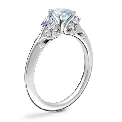 Vintage Three Stone Engagement Ring with Pear-Shaped Aquamarine in Platinum (7x5mm)