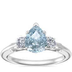 NEW Vintage Three Stone Engagement Ring with Pear-Shaped Aquamarine in Platinum (8x6mm)