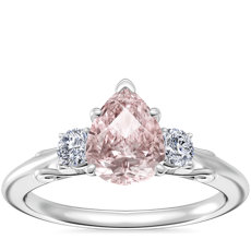 NEW Vintage Three Stone Engagement Ring with Pear-Shaped Morganite in Platinum (8x6mm)