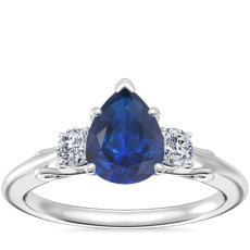 NEW Vintage Three Stone Engagement Ring with Pear-Shaped Sapphire in Platinum (8x6mm)