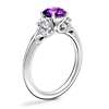 Vintage Three Stone Engagement Ring with Round Amethyst in 14k White Gold (6.5mm)