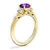 Vintage Three Stone Engagement Ring with Round Amethyst in 14k Yellow Gold (6.5mm)