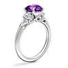 Vintage Three Stone Engagement Ring with Round Amethyst in Platinum (8mm)