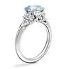 Vintage Three Stone Engagement Ring with Round Aquamarine in 14k White Gold (8mm)