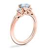 Vintage Three Stone Engagement Ring with Round Aquamarine in 18k Rose Gold (6.5mm)