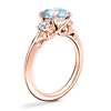 Vintage Three Stone Engagement Ring with Round Aquamarine in 18k Rose Gold (8mm)