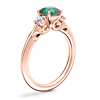 Vintage Three Stone Engagement Ring with Round Emerald in 18k Rose Gold (6.5mm)