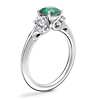 Vintage Three Stone Engagement Ring with Round Emerald in 18k White Gold (6.5mm)