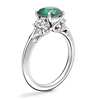 Vintage Three Stone Engagement Ring with Round Emerald in Platinum (8mm)