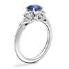 Vintage Three Stone Engagement Ring with Round Sapphire in 14k White Gold (6mm)