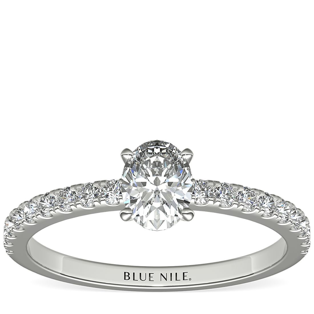 1/2 Carat Ready-to-Ship Oval-Cut Petite Pavé Diamond Engagement Ring in Platinum
