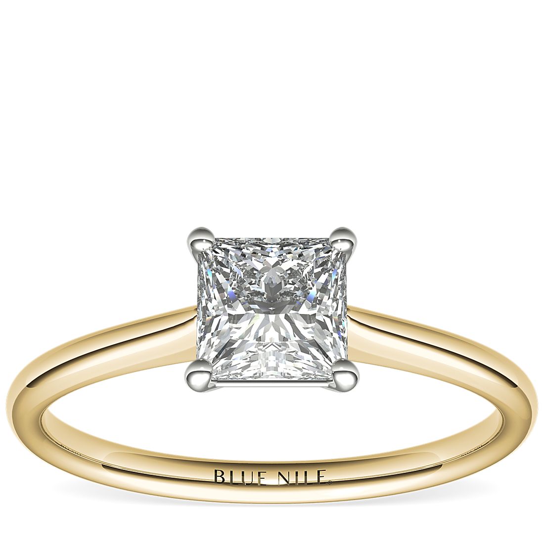 1 Carat Princess-Cut Petite Solitaire Engagement Ring in 18k Yellow Gold (I/SI2) Ready-to-Ship