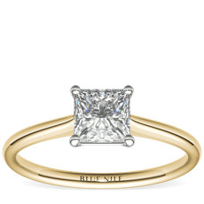 1 Carat Princess-Cut Petite Solitaire Engagement Ring in 18k Yellow Gold (I/SI2) Ready-to-Ship 