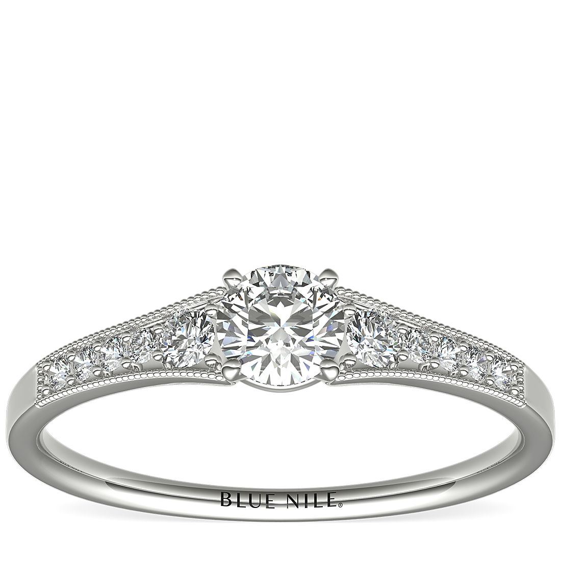 1/3 Carat Ready-to-Ship Graduated Milgrain Diamond Engagement Ring in 14k White Gold