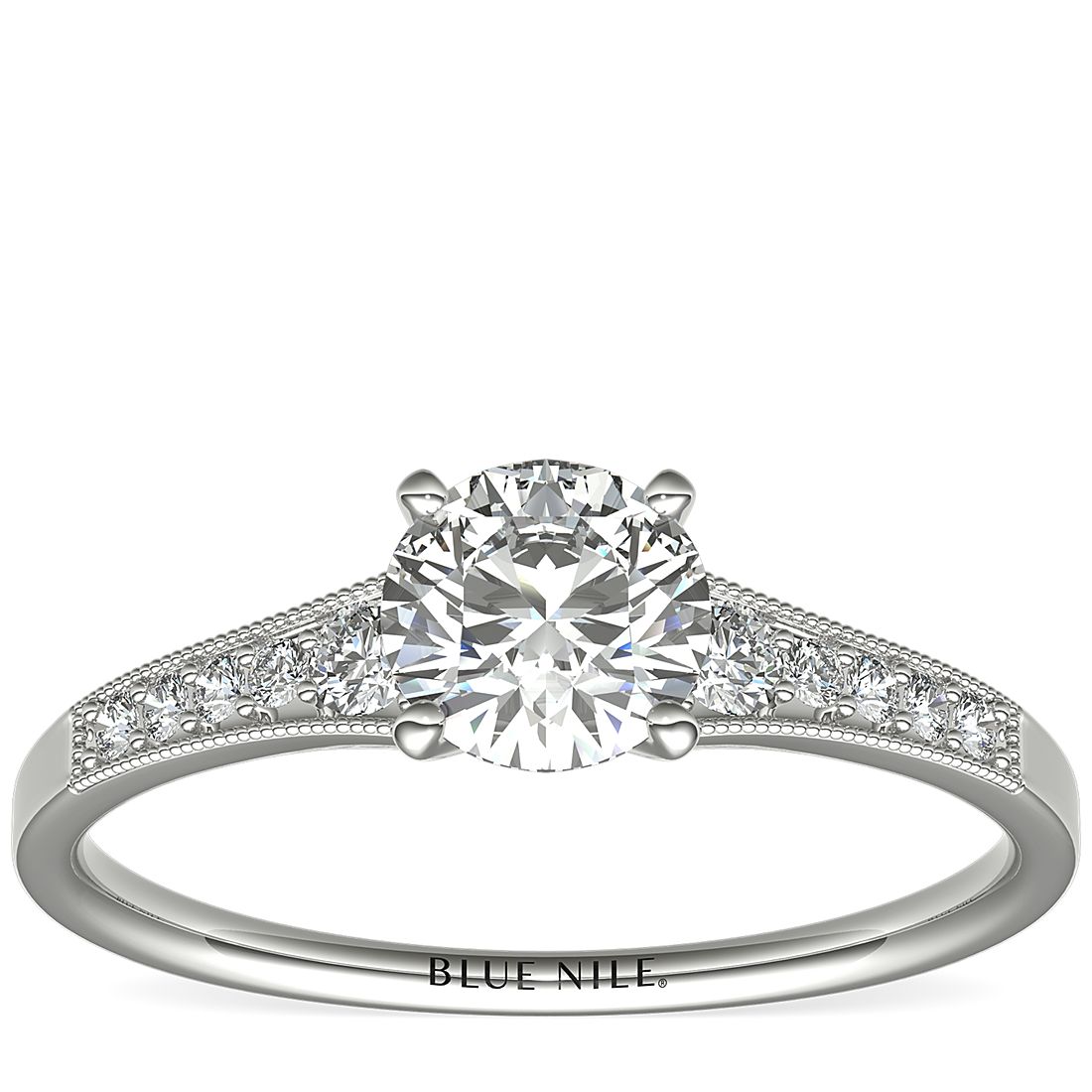 3/4 Carat Ready-to-Ship Graduated Milgrain Diamond Engagement Ring in 14k White Gold