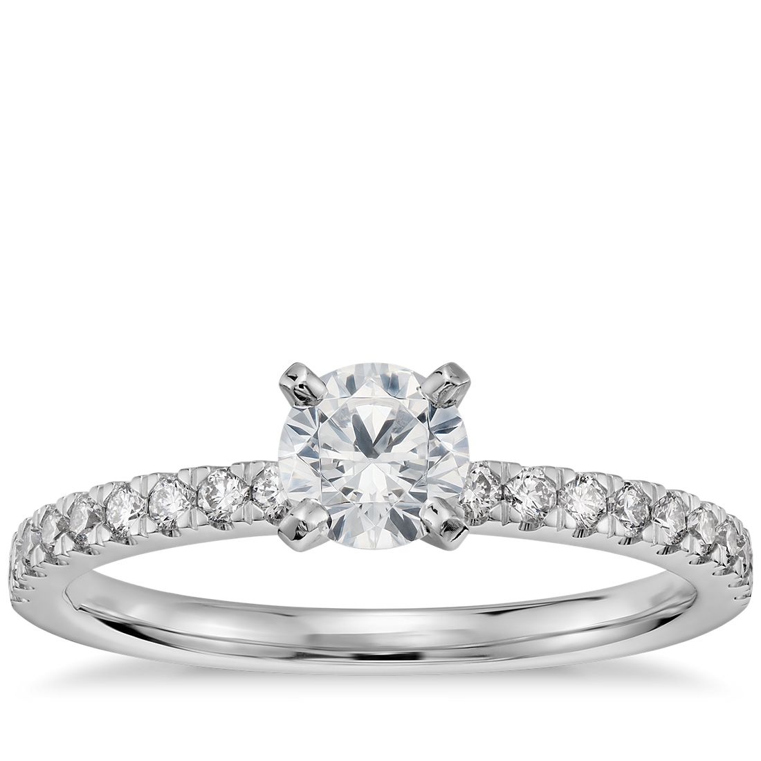 1/2 Carat Ready-to-Ship Petite Pavé Diamond Engagement Ring in 14k White Gold