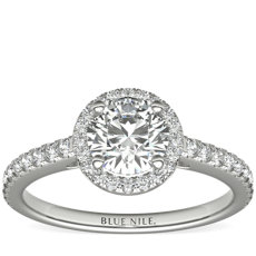 3/4 Carat Ready-to-Ship Classic Halo Diamond Engagement Ring in 14k White Gold