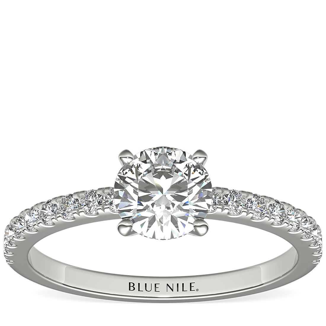 3/4 Carat Ready-to-Ship Petite Pavé Diamond Engagement Ring in Platinum