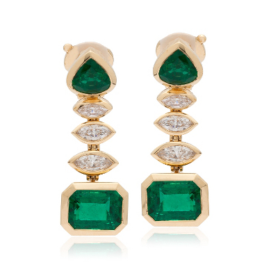 Estate Emerald and Diamond Statement Earrings in 18k Yellow Gold (8.89 ...