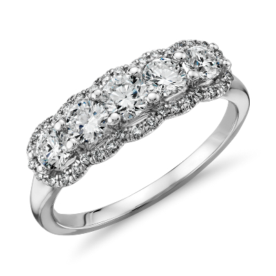  Five  Stone  Halo  Diamond  Ring  in 14k White Gold 1 ct tw 