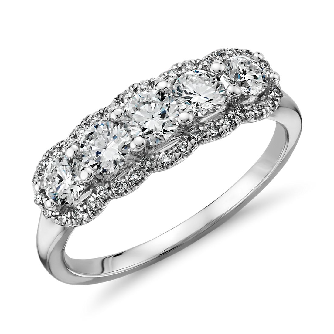 Five Stone Halo Diamond Ring in 14k White Gold 1 ct tw Five Stone Halo Diamond Ring in 14k White Gold 1 ct tw
