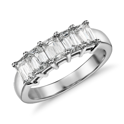 Brilliant Emerald Cut Five Stone Diamond Ring in Platinum (1.50 ct. tw ...