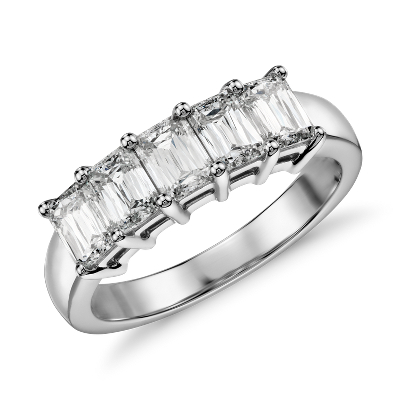 Brilliant Emerald Cut Five Stone Diamond Ring In Platinum 1 50 Ct