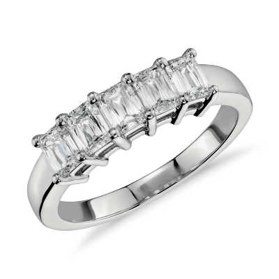 Brilliant Emerald Cut Five Stone Diamond Ring in Platinum (1 ct. tw ...
