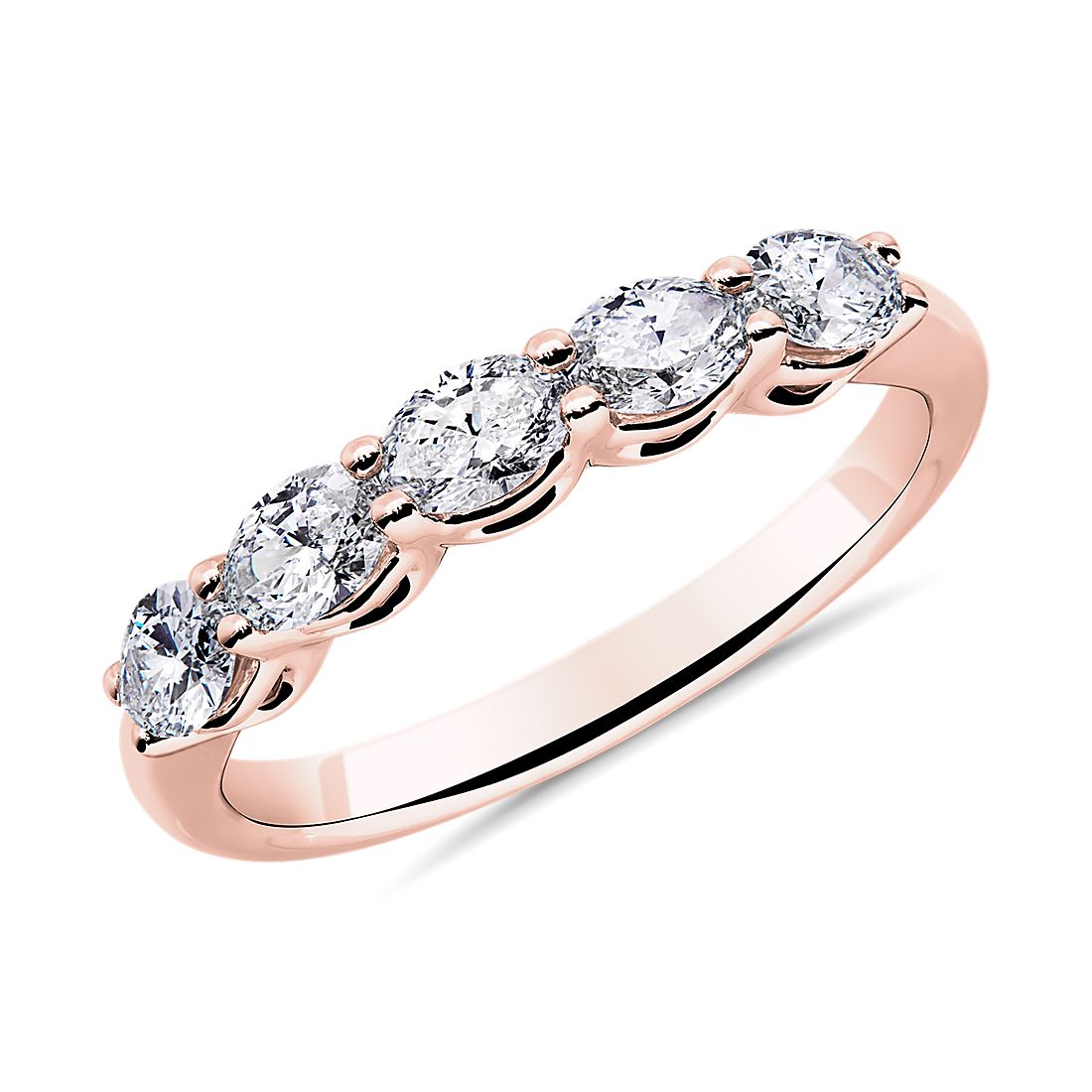 Five Stone EastWest Oval Diamond Wedding Ring in 14k Rose