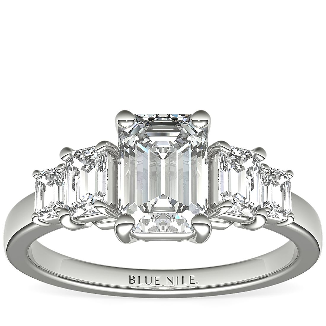 3 Carat Five-Stone Emerald-Cut Diamond Engagement Ring in Platinum