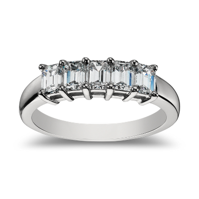 Classic Emerald Cut Five Stone Diamond Ring in Platinum (1